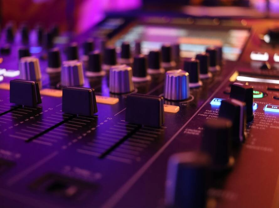 Mixing console in a music recording studio